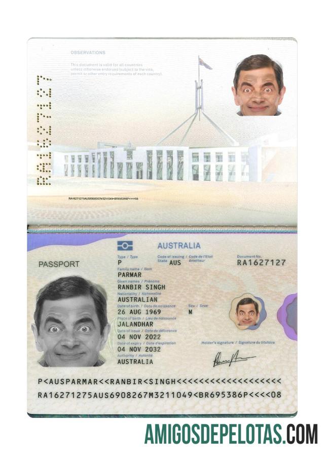 Passaporte da Austrália 2022 presente exemplo